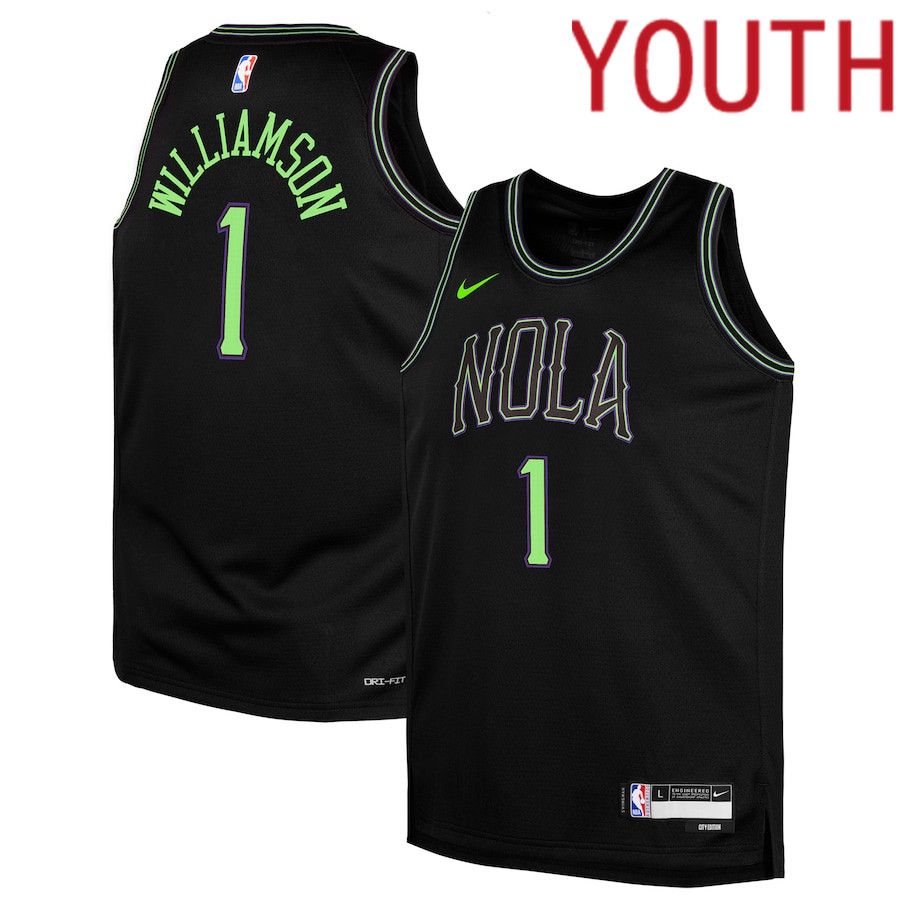 Youth New Orleans Pelicans 1 Zion Williamson Nike Black City Edition 2023-24 Swingman Replica NBA Jersey